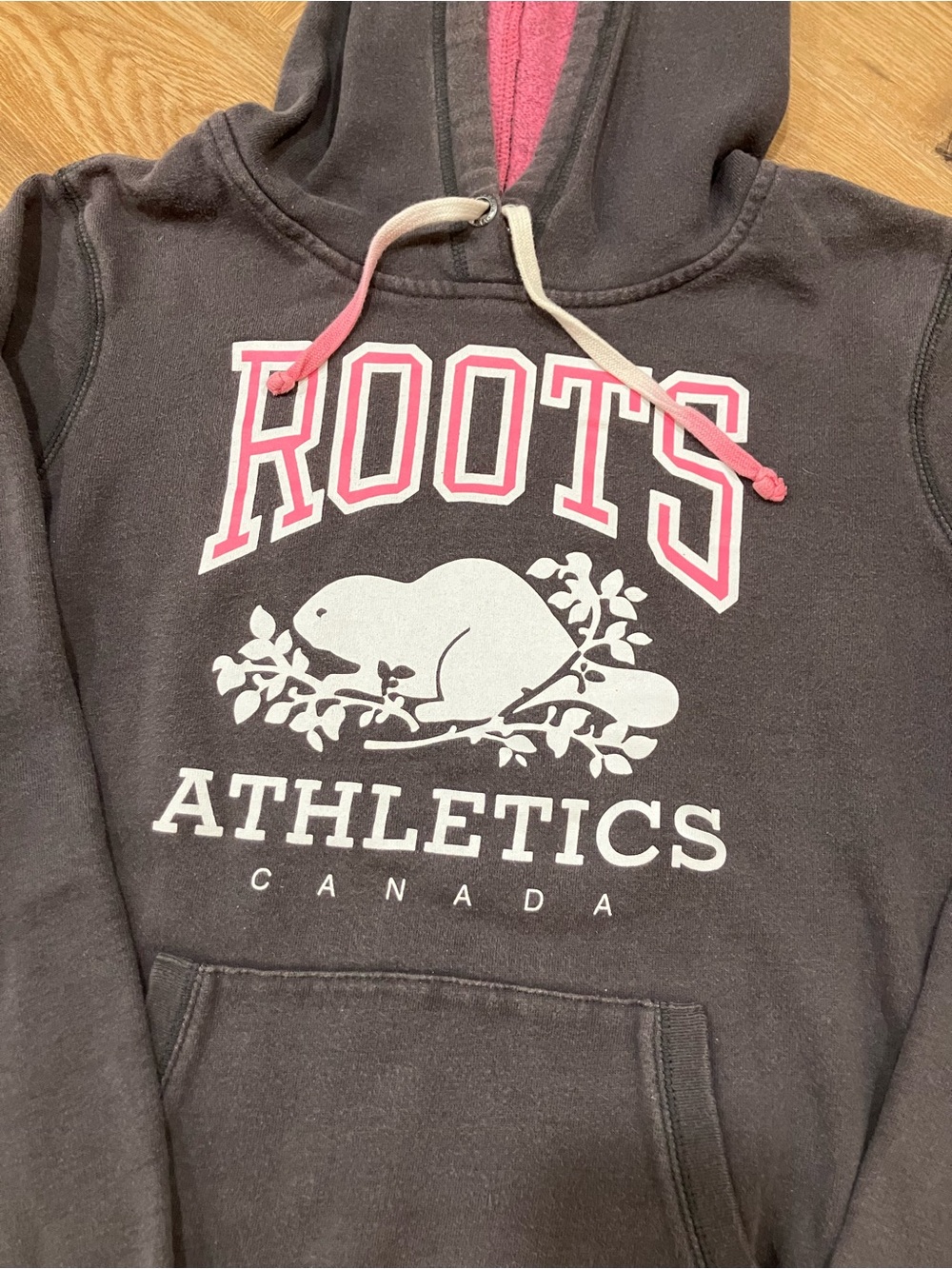 Roots Charcoal and Pink Crewneck Hoodie